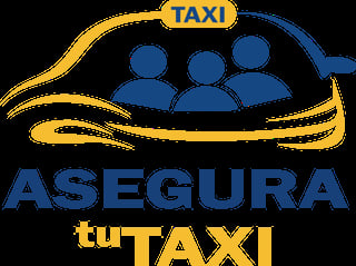 Asegura Tu Taxi logo featuring a stylized yellow taxi with blue passengers